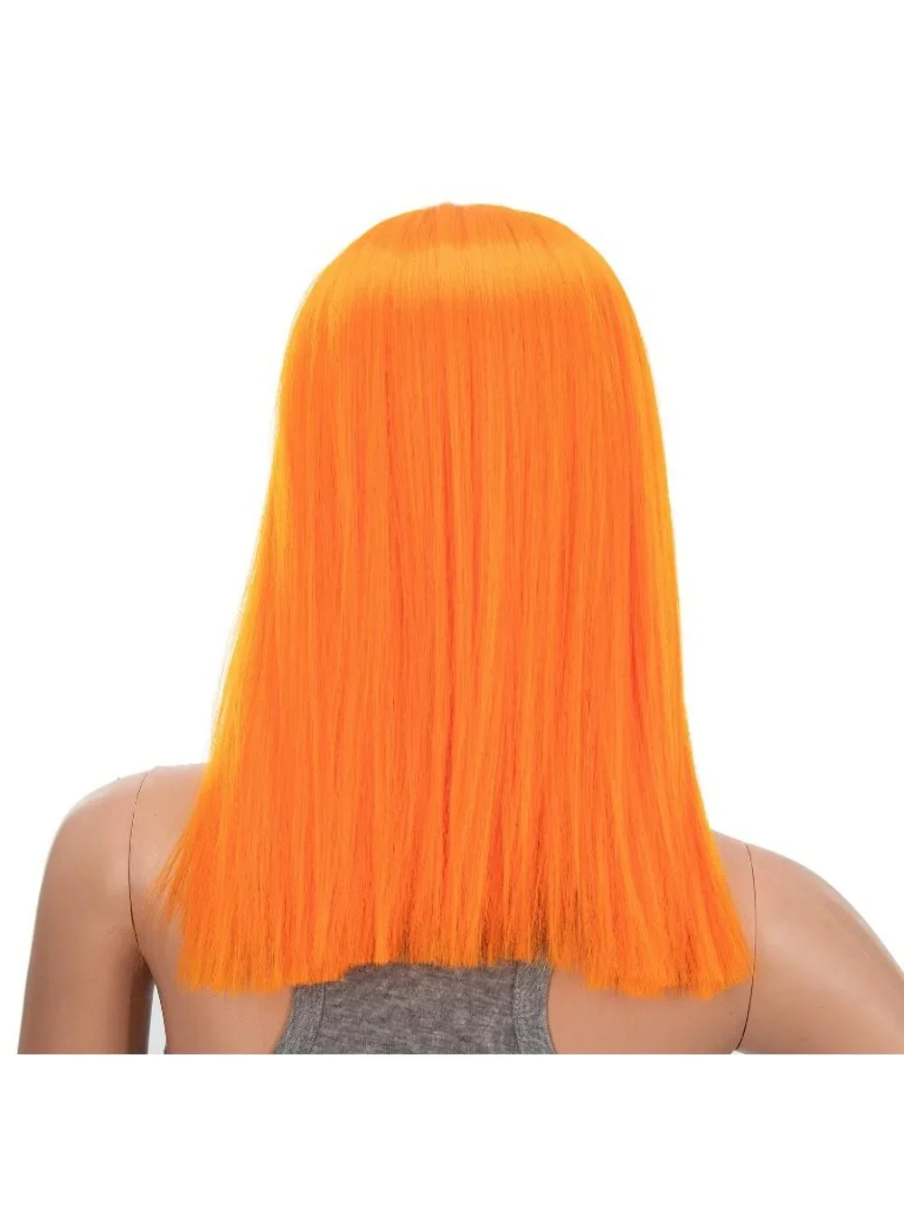Women's 14 Inch Orange Yellow Wig Short Straight Middle Part Synthetic Heat